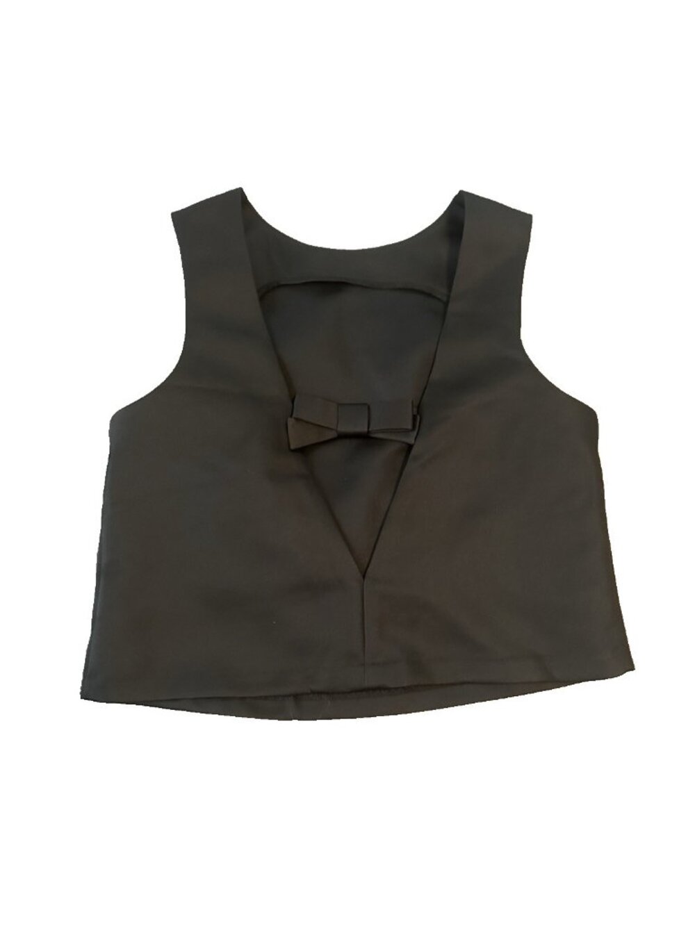 Minimalist Black Bow Womens Top S V Neck Blouse Sleeveless Coquette Quiet Luxury